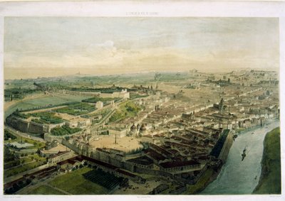 View of Rome over the Porta del Popolo, lithograph by J. Arnout by Alfred Guesdon